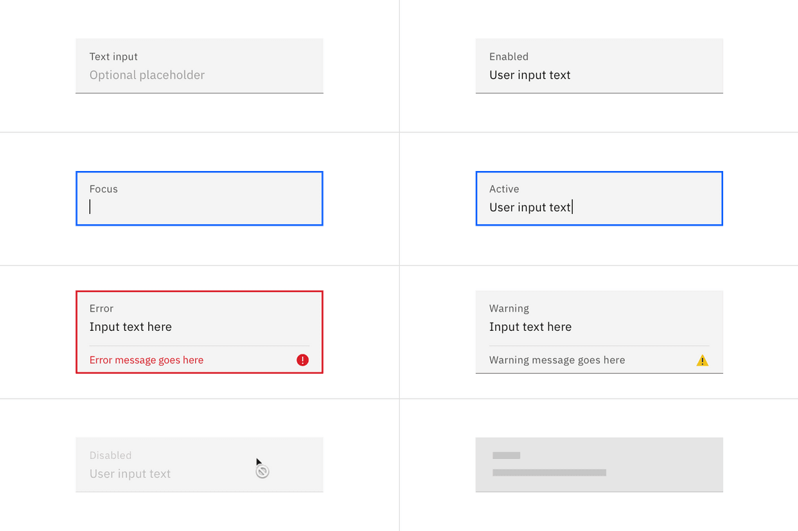 Text input states in the fluid style