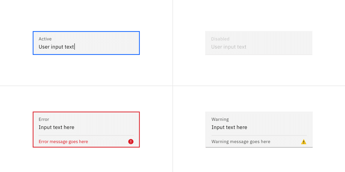 Examples of text input states in the fluid style